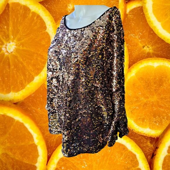 Bold Elements Bronze Sequin Scoop Neck Blouse Size 2XL - Picture 7 of 7